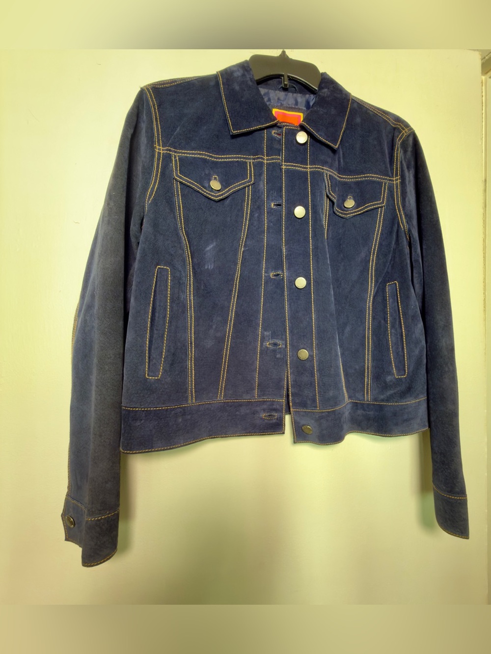 Isaac Mizrahi for Target Navy Blue Genuine Suede Trucker Jacket in Sz M